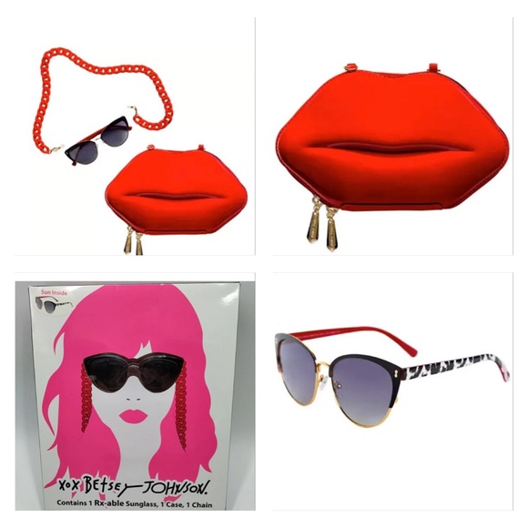 Betsey Johnson Accessories - Betsey Johnson XOXO Metal Sunglasses Case & Chain Black And White NIB